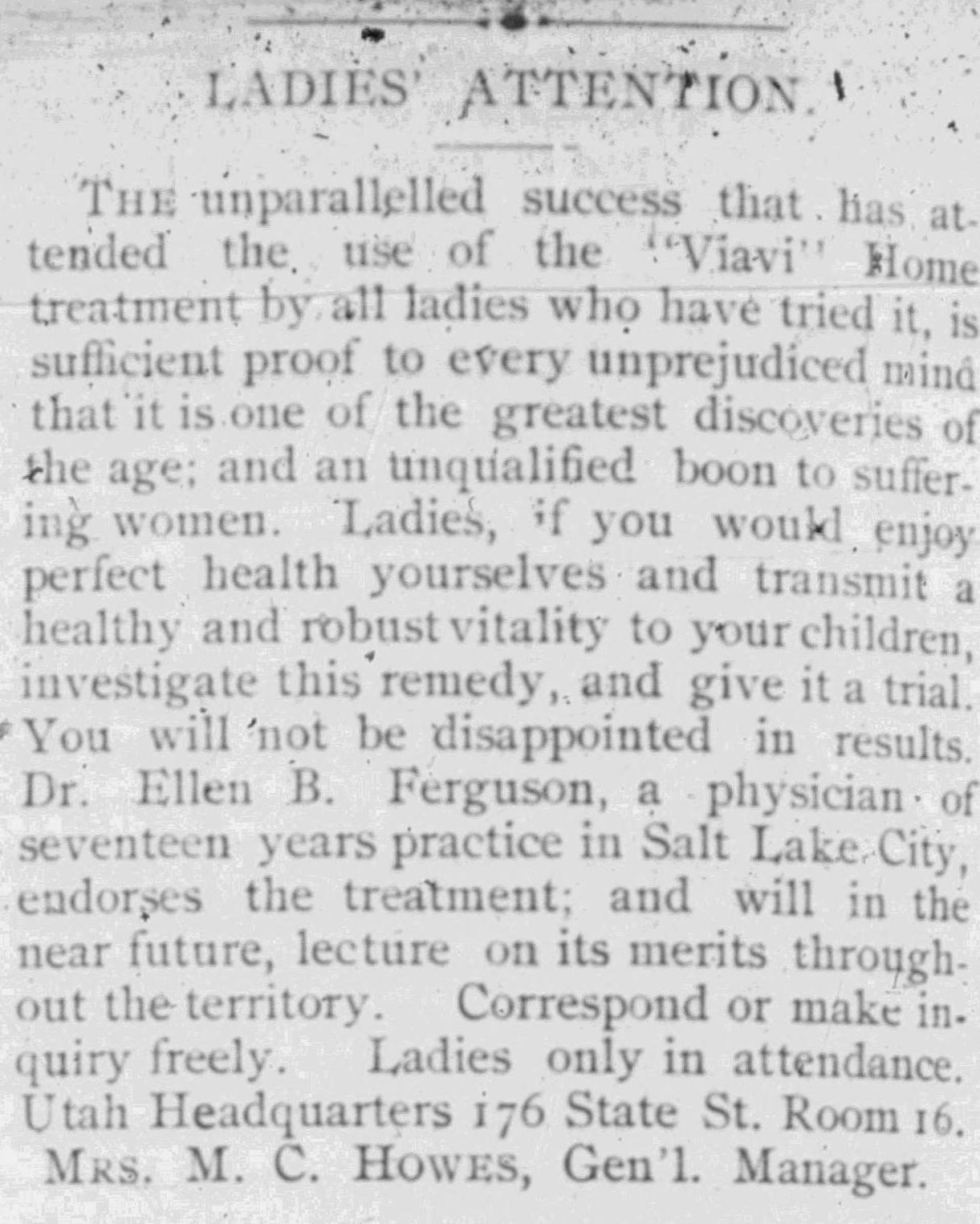An advertisement by from the 1893-10-01 issue of the Woman's Exponent